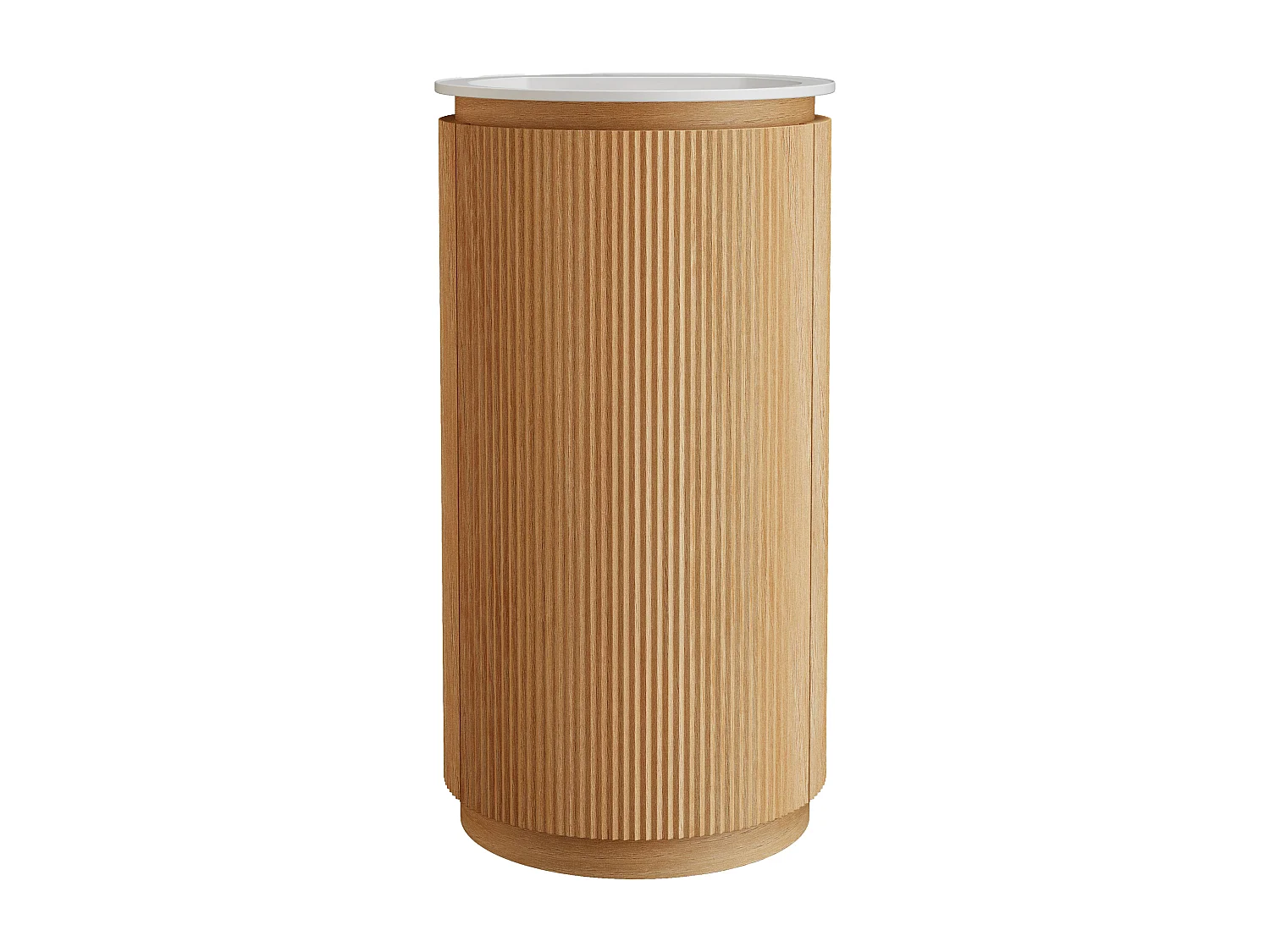 Meuble lave main strié rond à poser en bois de frêne avec vasque en résine blanc mat - Naturel clair - 45 x 45 x 85 cm - NEFIS