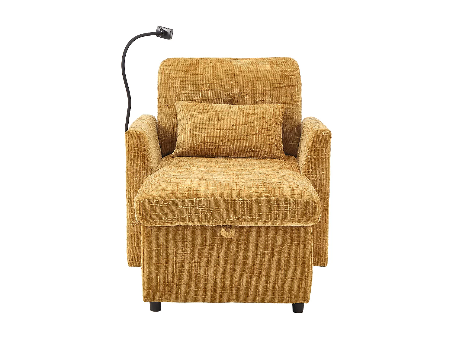 Canapé avec 2 poches latérales et rangement - Tissu chenille - Jaune moutarde