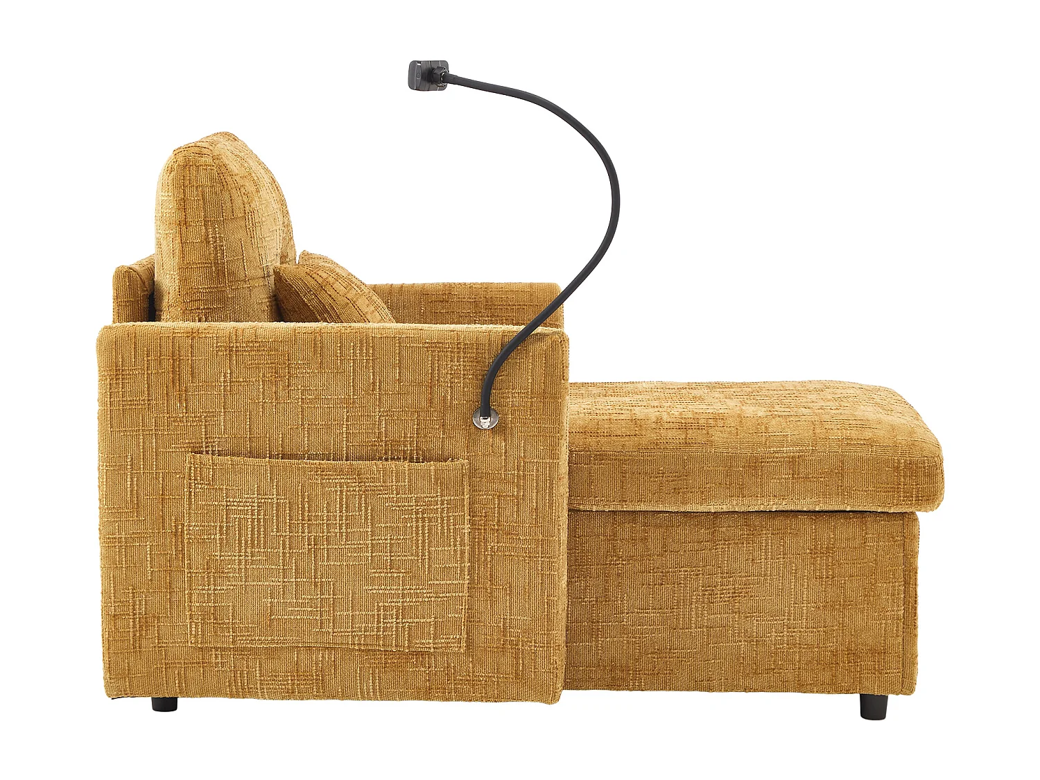 Canapé avec 2 poches latérales et rangement - Tissu chenille - Jaune moutarde