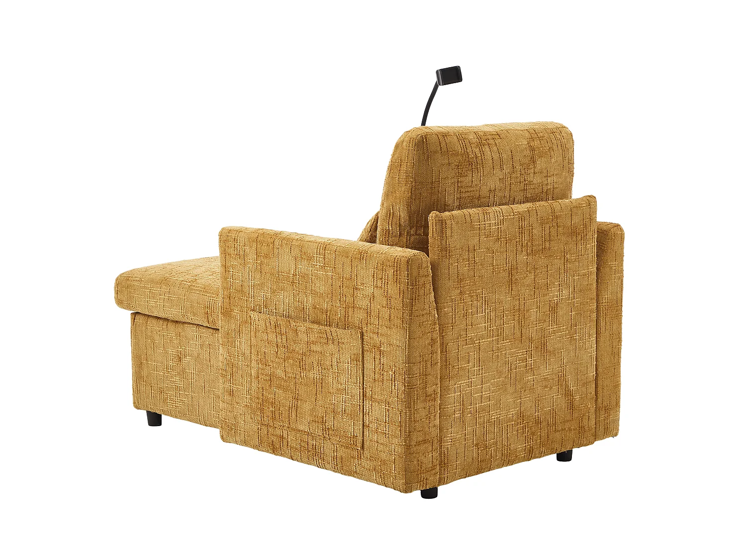 Canapé avec 2 poches latérales et rangement - Tissu chenille - Jaune moutarde