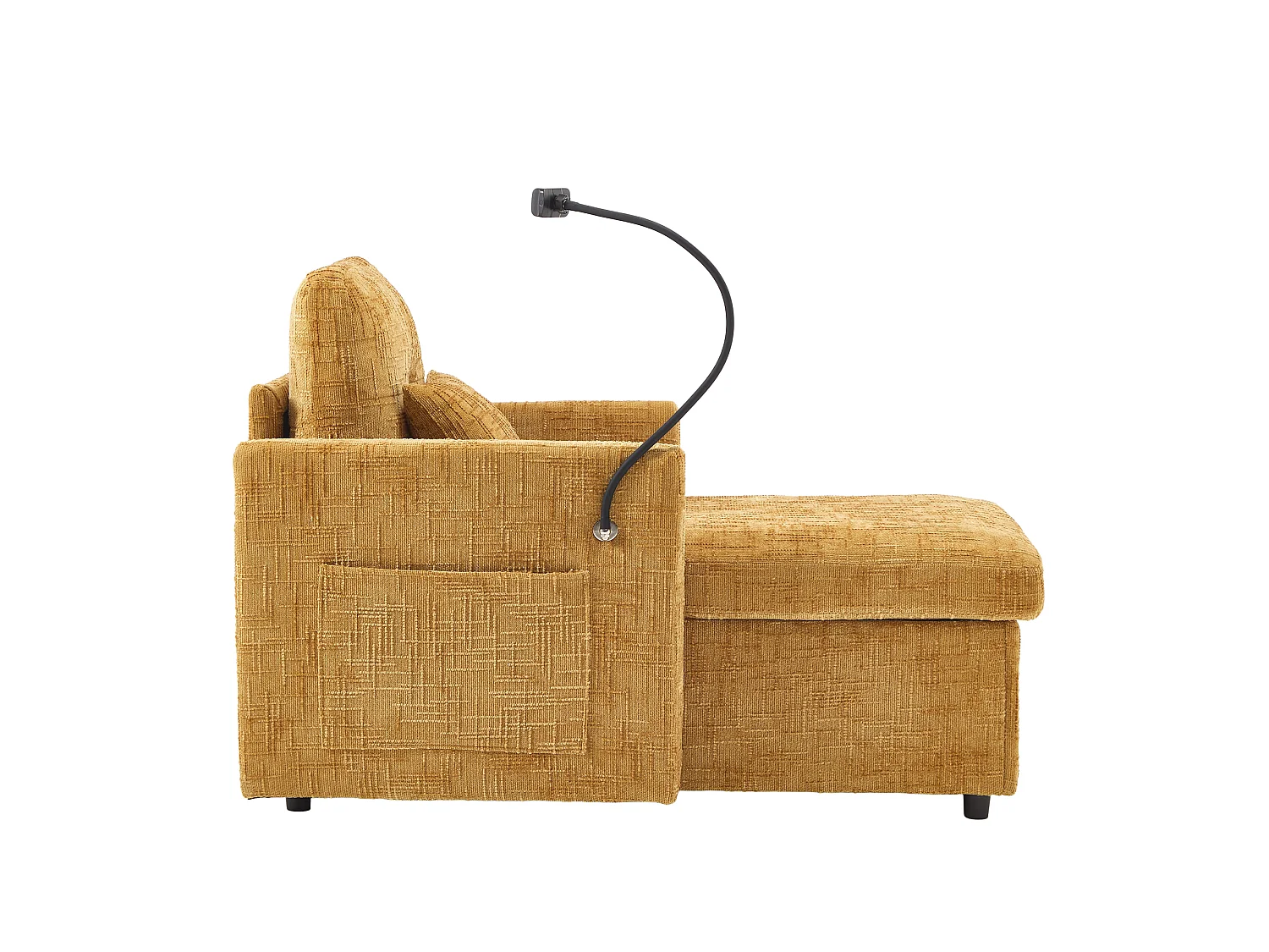 Canapé avec 2 poches latérales et rangement - Tissu chenille - Jaune moutarde