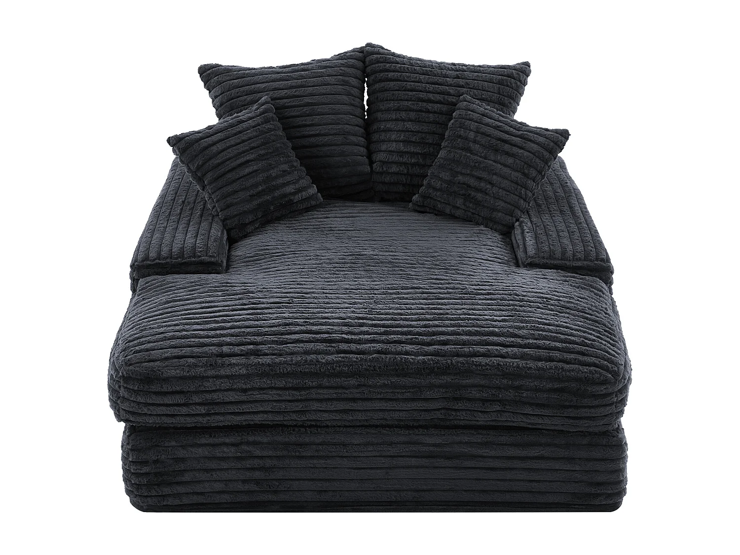 Canapé lit chaise longue avec 4 coussins - Velours côtelé gris