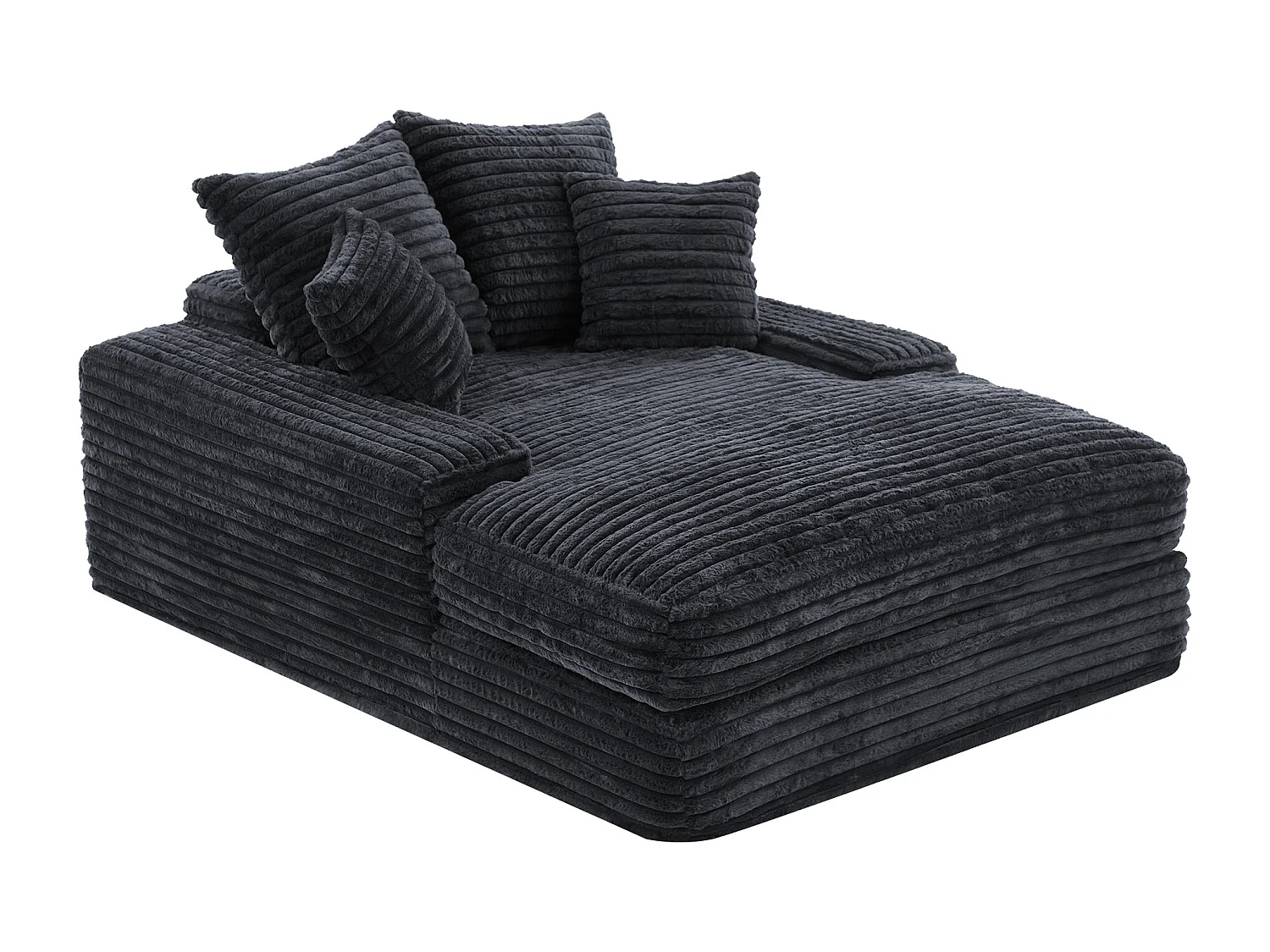 Canapé lit chaise longue avec 4 coussins - Velours côtelé gris