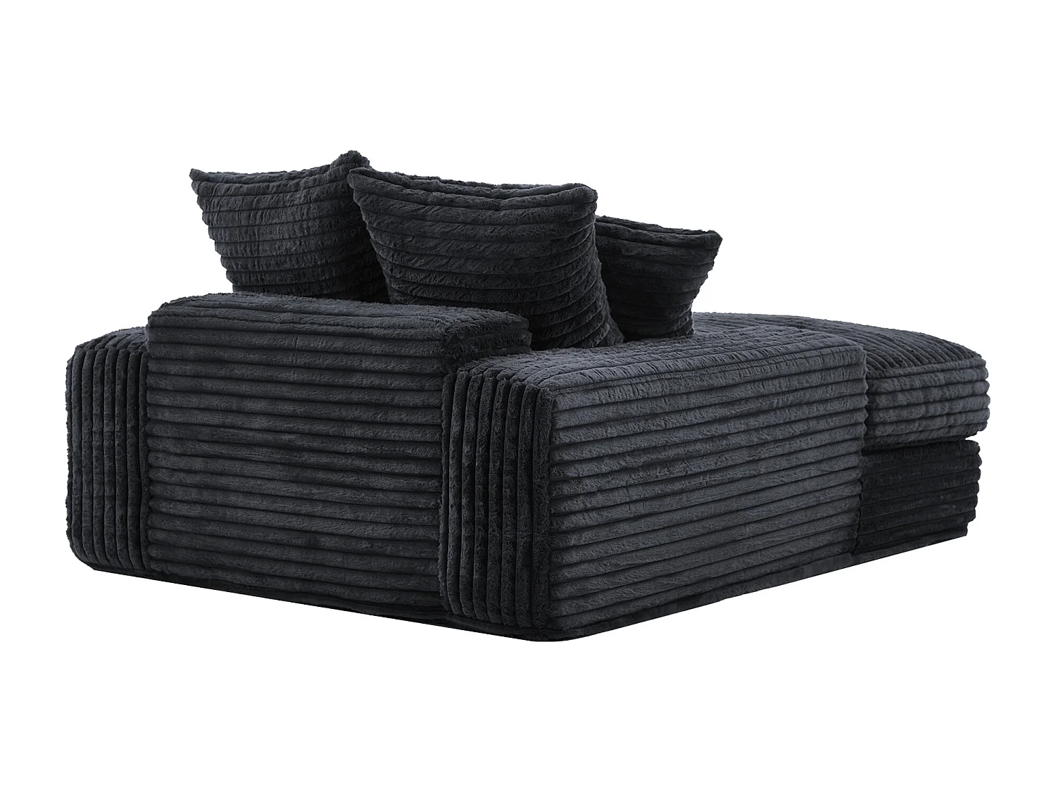 Canapé lit chaise longue avec 4 coussins - Velours côtelé gris