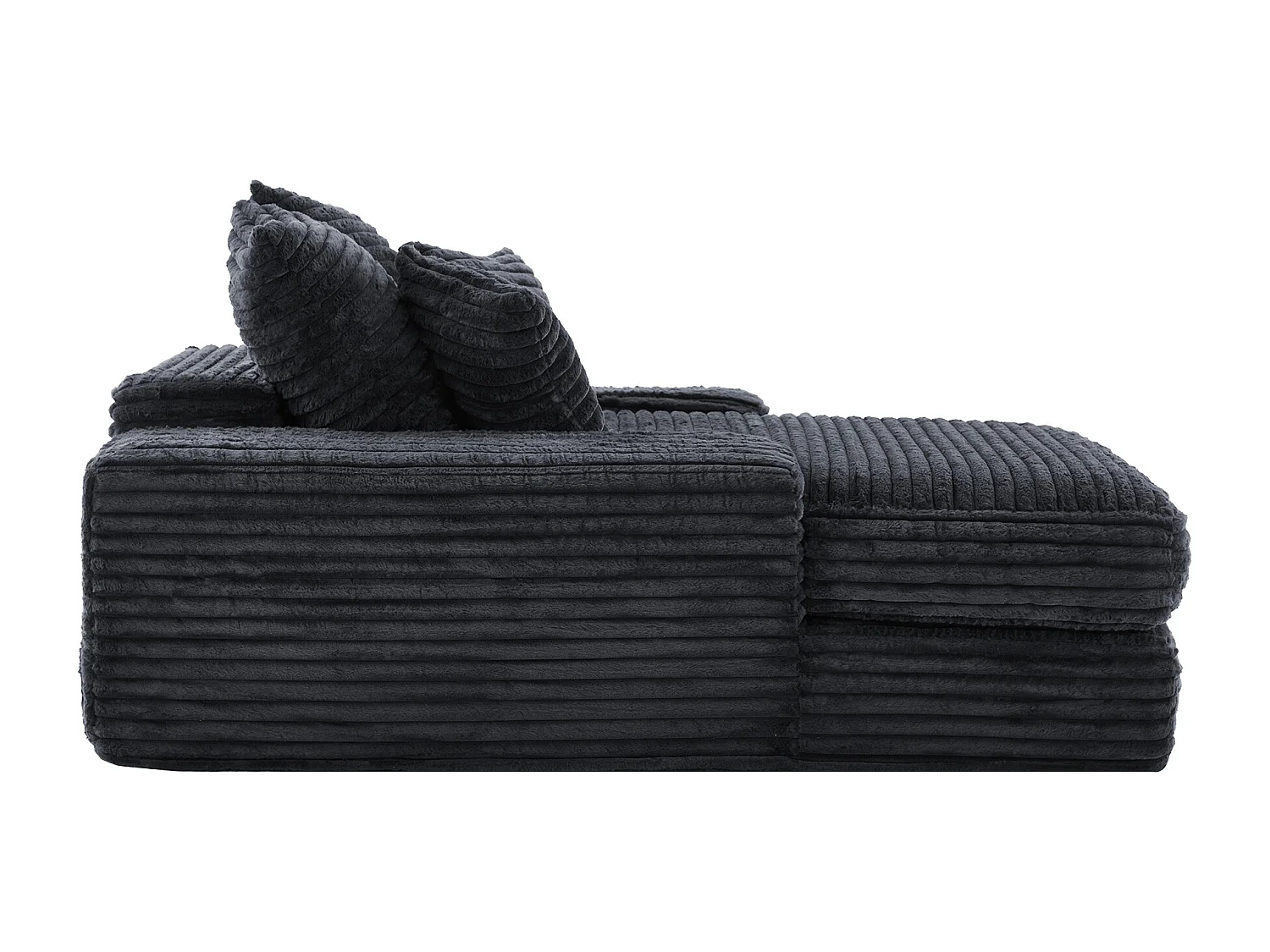 Canapé lit chaise longue avec 4 coussins - Velours côtelé gris