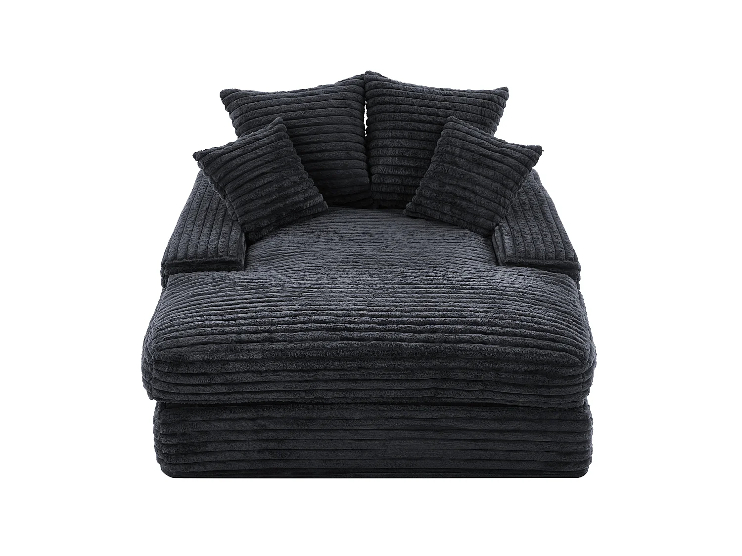Canapé lit chaise longue avec 4 coussins - Velours côtelé gris