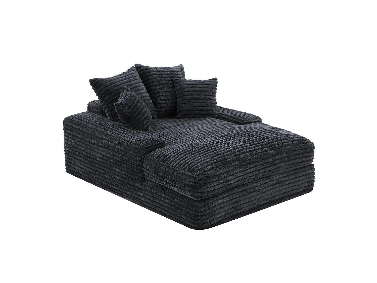 Canapé lit chaise longue avec 4 coussins - Velours côtelé gris