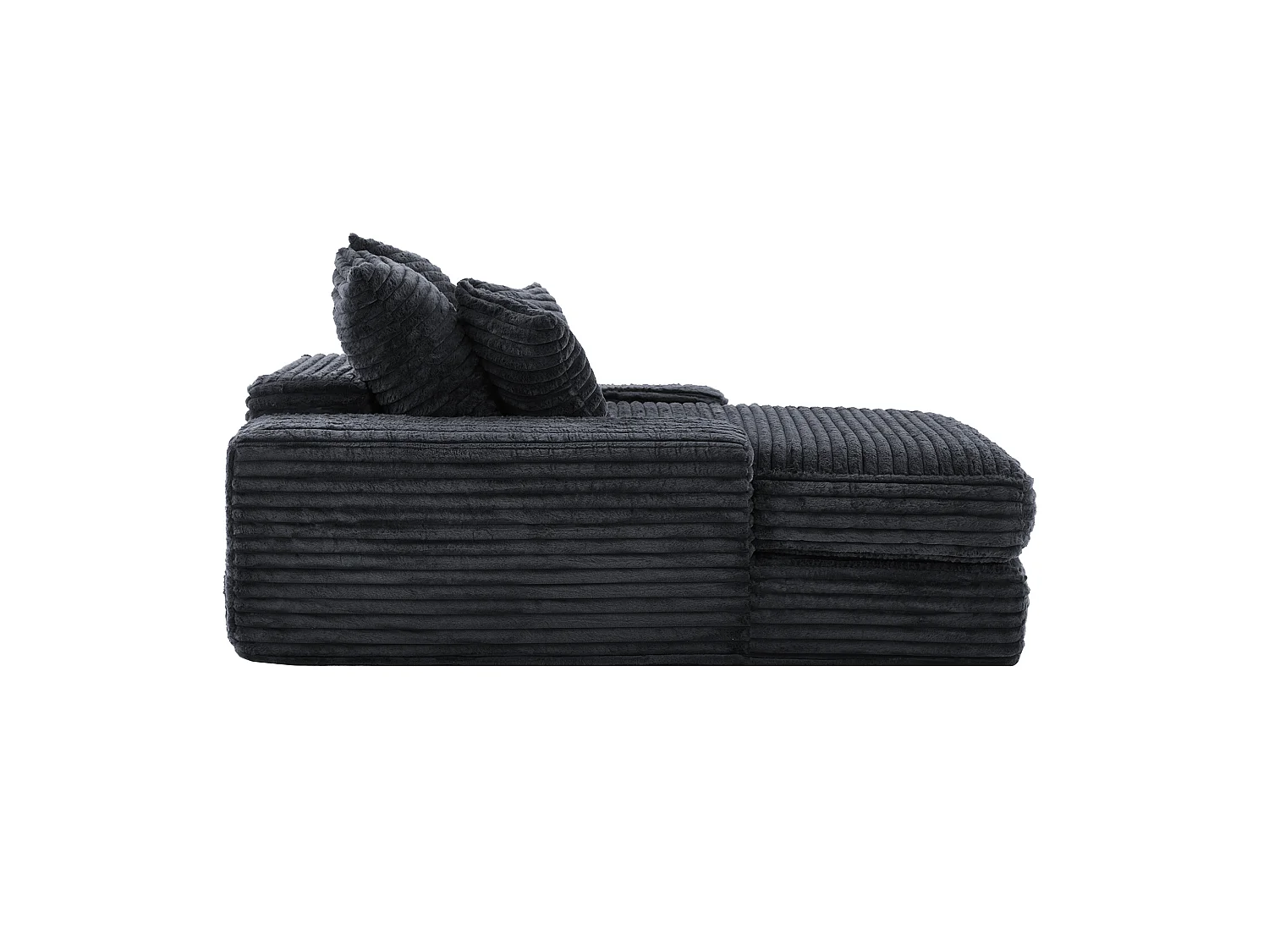 Canapé lit chaise longue avec 4 coussins - Velours côtelé gris