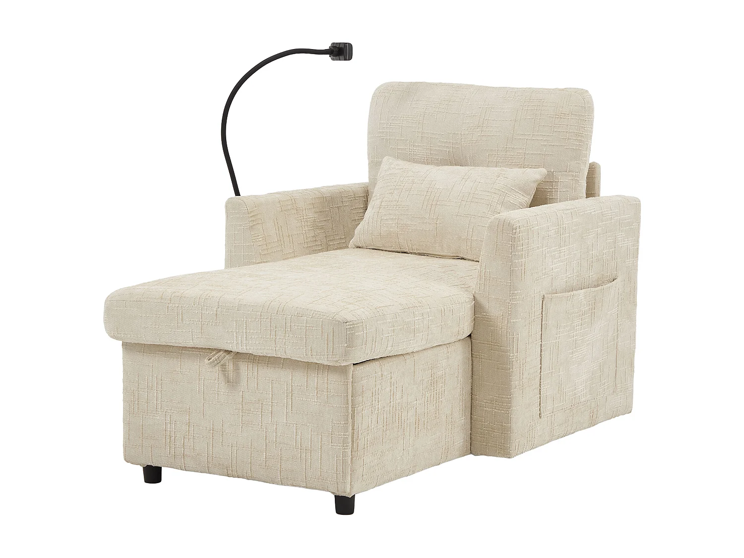 Bank met 2 zijzakken en opbergruimte - Chenille stof - Beige