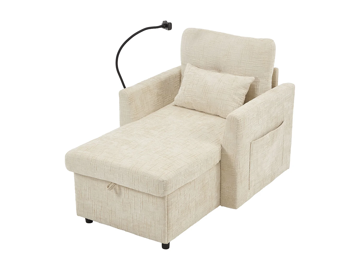 Canapé avec 2 poches latérales et rangement - Tissu chenille - Beige