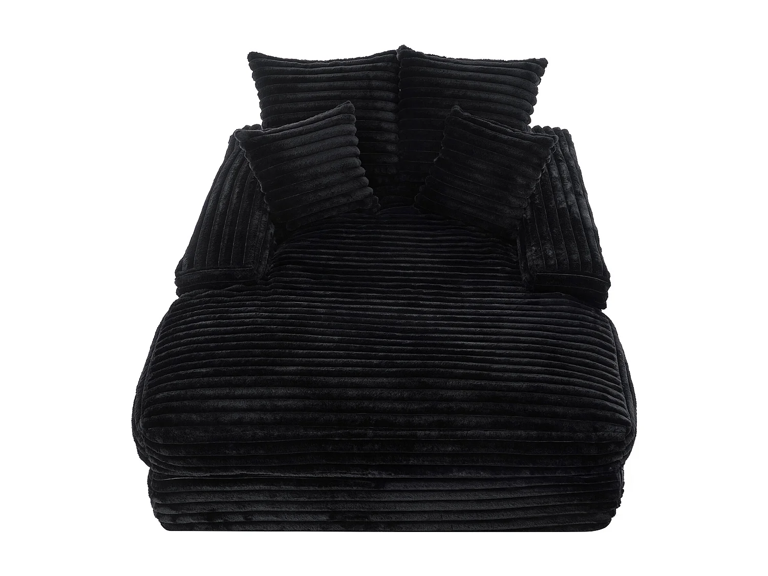 Canapé lit chaise longue avec 4 coussins - Velours côtelé noir