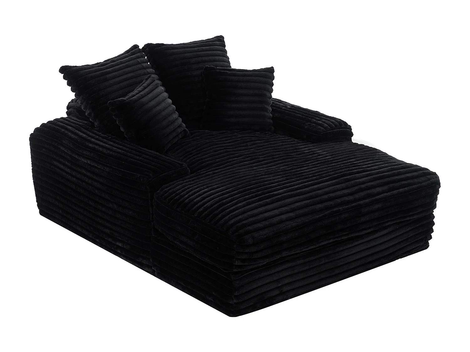 Canapé lit chaise longue avec 4 coussins - Velours côtelé noir