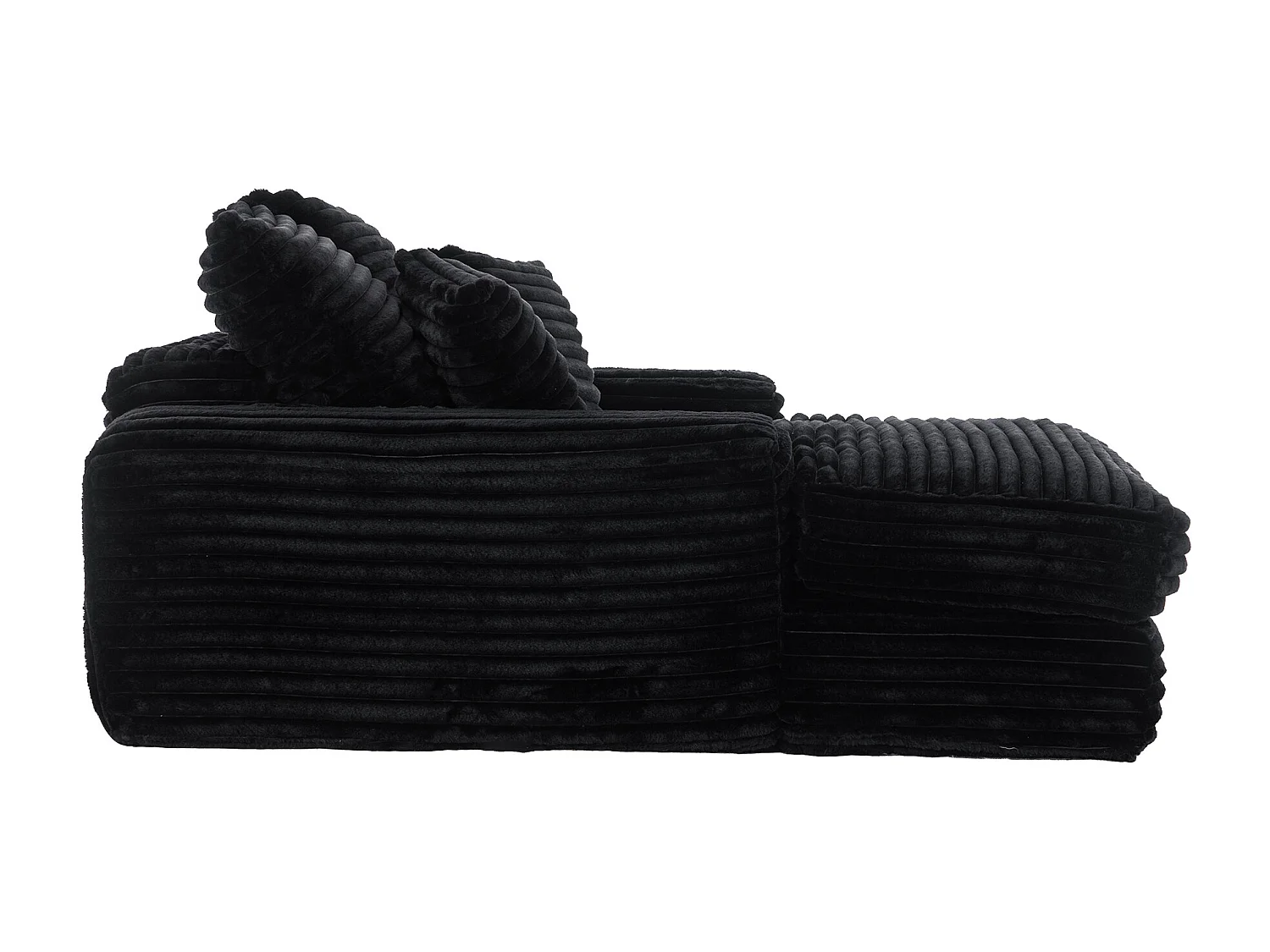 Canapé lit chaise longue avec 4 coussins - Velours côtelé noir