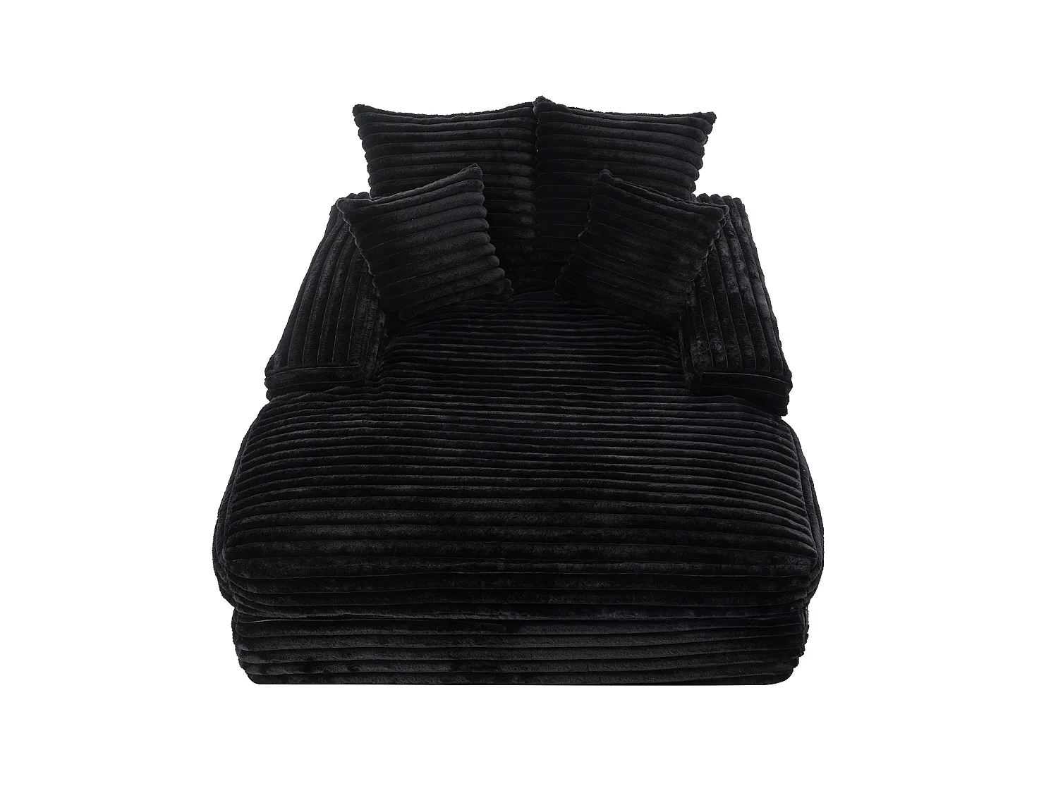 Canapé lit chaise longue avec 4 coussins - Velours côtelé noir