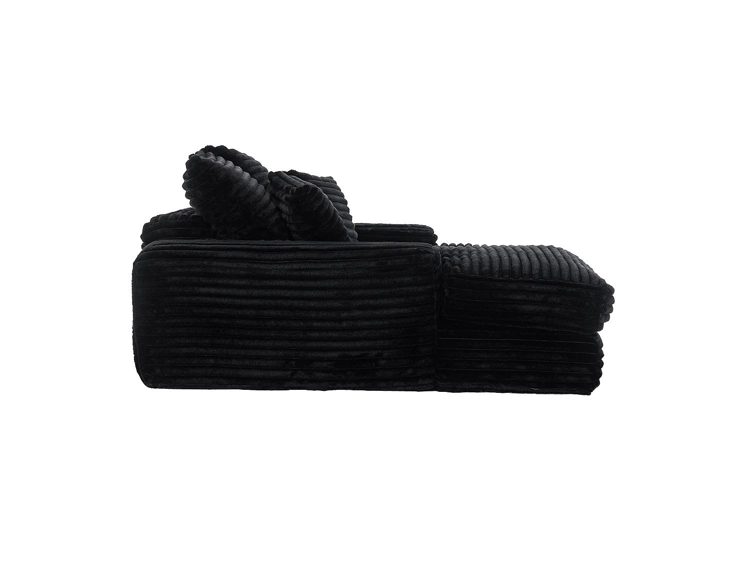 Canapé lit chaise longue avec 4 coussins - Velours côtelé noir
