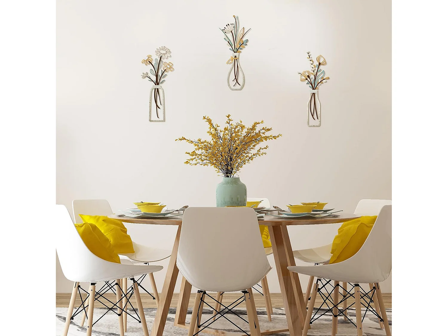 Ensemble de 3 vases en métal - décoration murale florale