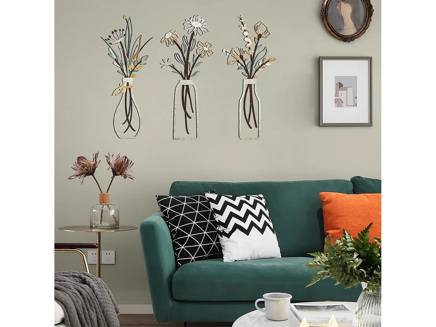 Ensemble de 3 vases en métal - décoration murale florale