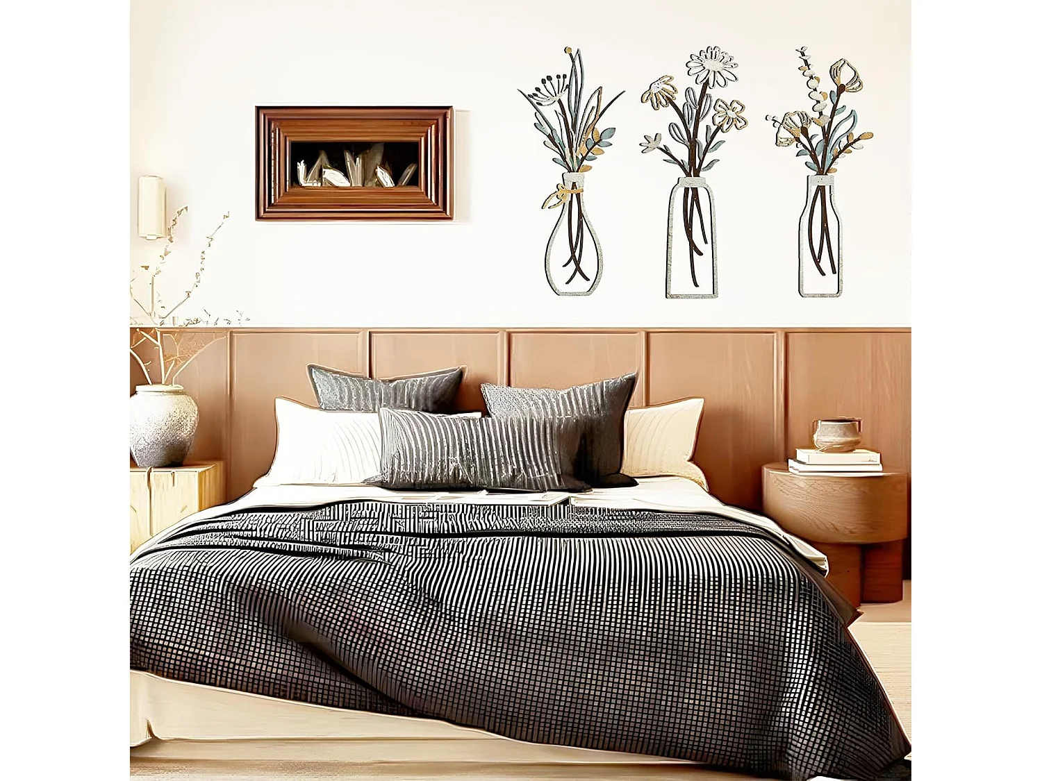 Ensemble de 3 vases en métal - décoration murale florale