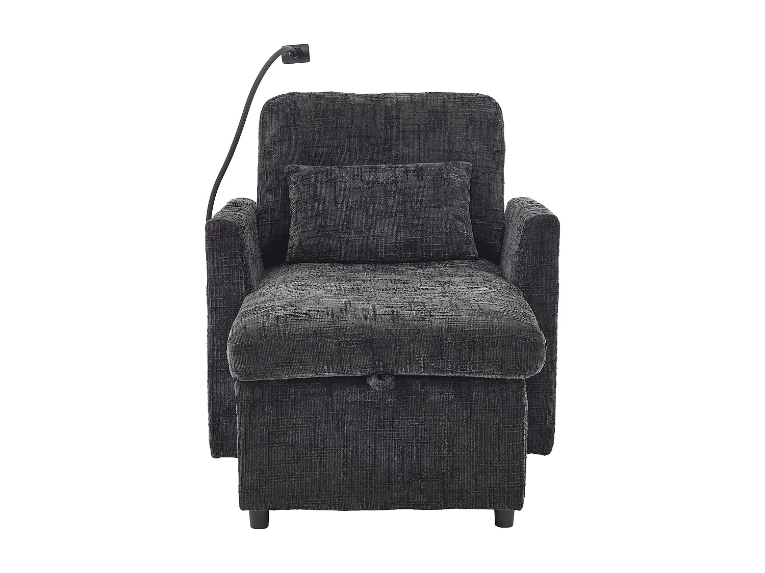 Canapé avec 2 poches latérales et rangement - Tissu chenille - Noir