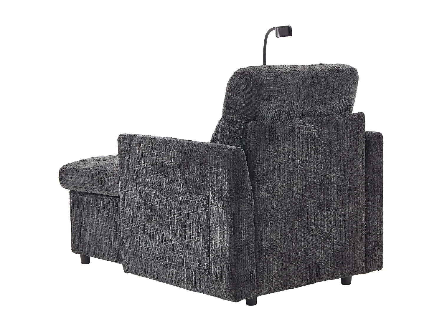 Canapé avec 2 poches latérales et rangement - Tissu chenille - Noir