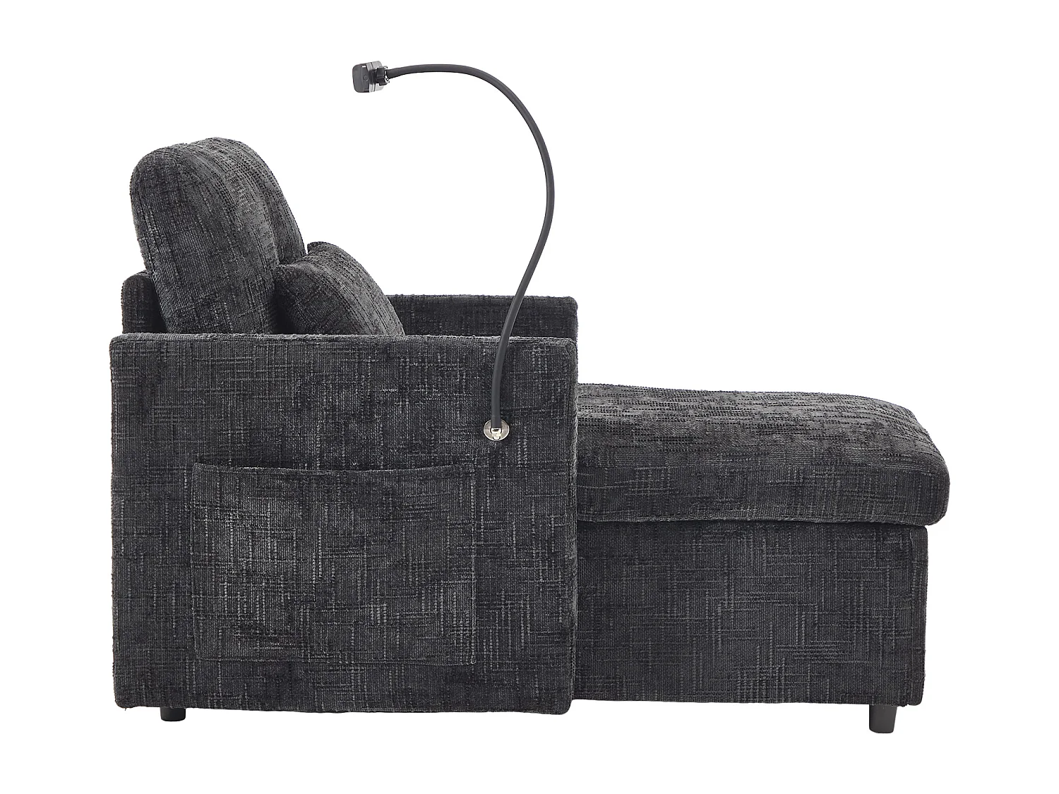 Canapé avec 2 poches latérales et rangement - Tissu chenille - Noir