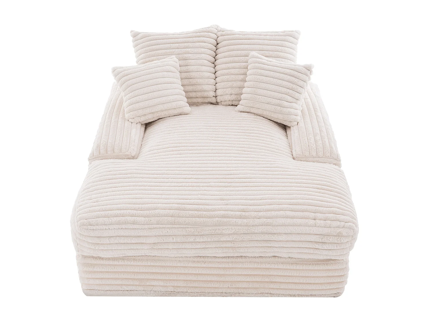 Canapé lit chaise longue avec 4 coussins - Velours côtelé beige