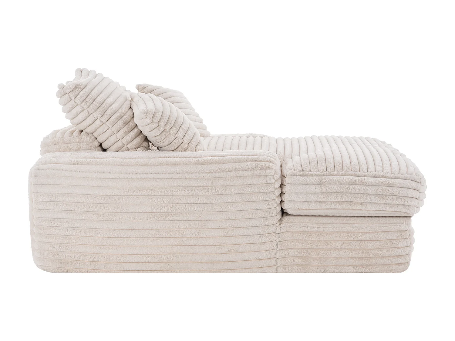 Canapé lit chaise longue avec 4 coussins - Velours côtelé beige