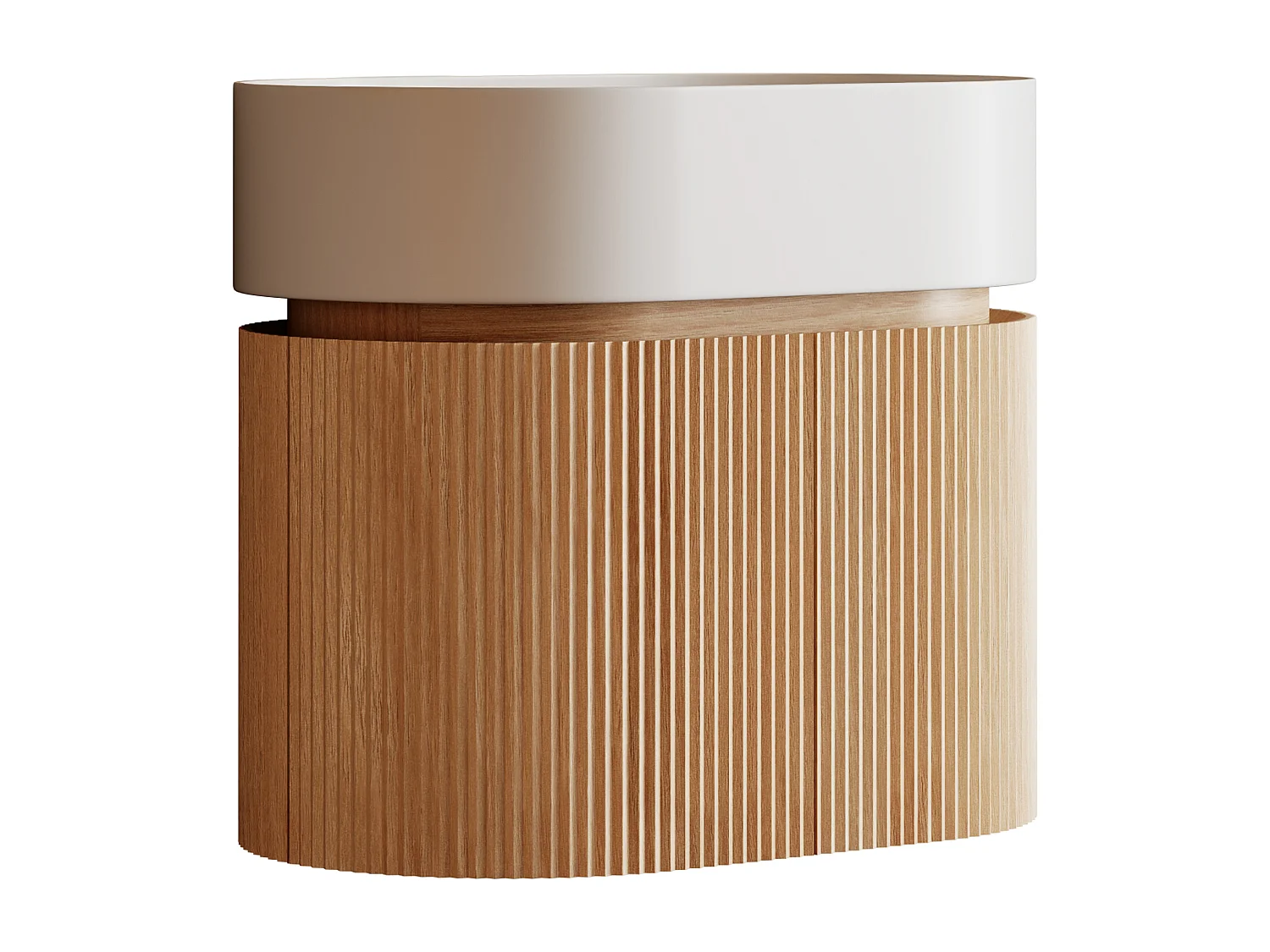 Meuble de salle de bain strié suspendu en bois de frêne avec vasque en résine blanc mat - Naturel clair - 60 x 51 x 37 cm - PROTEA