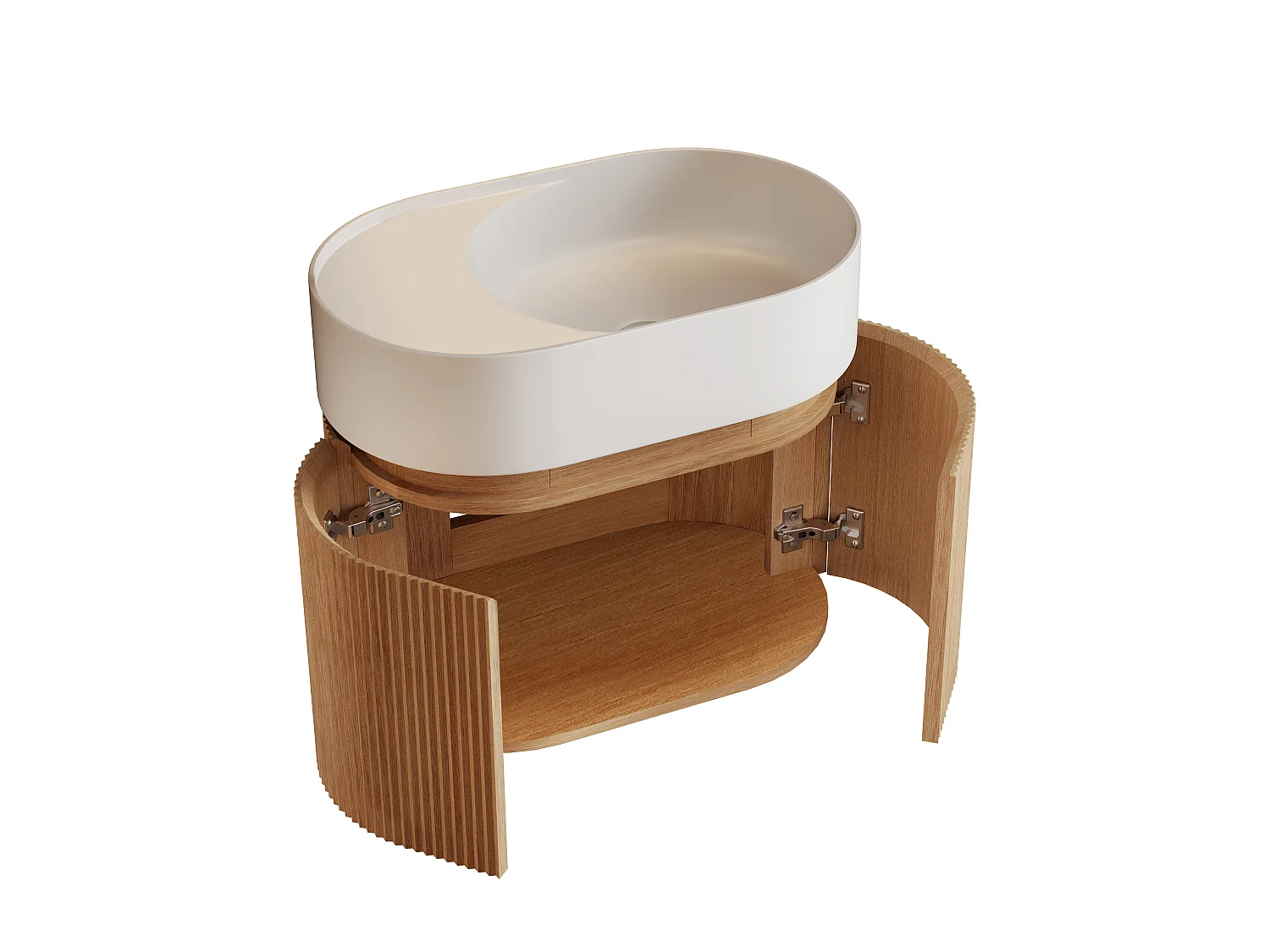 Meuble de salle de bain strié suspendu en bois de frêne avec vasque en résine blanc mat - Naturel clair - 60 x 51 x 37 cm - PROTEA