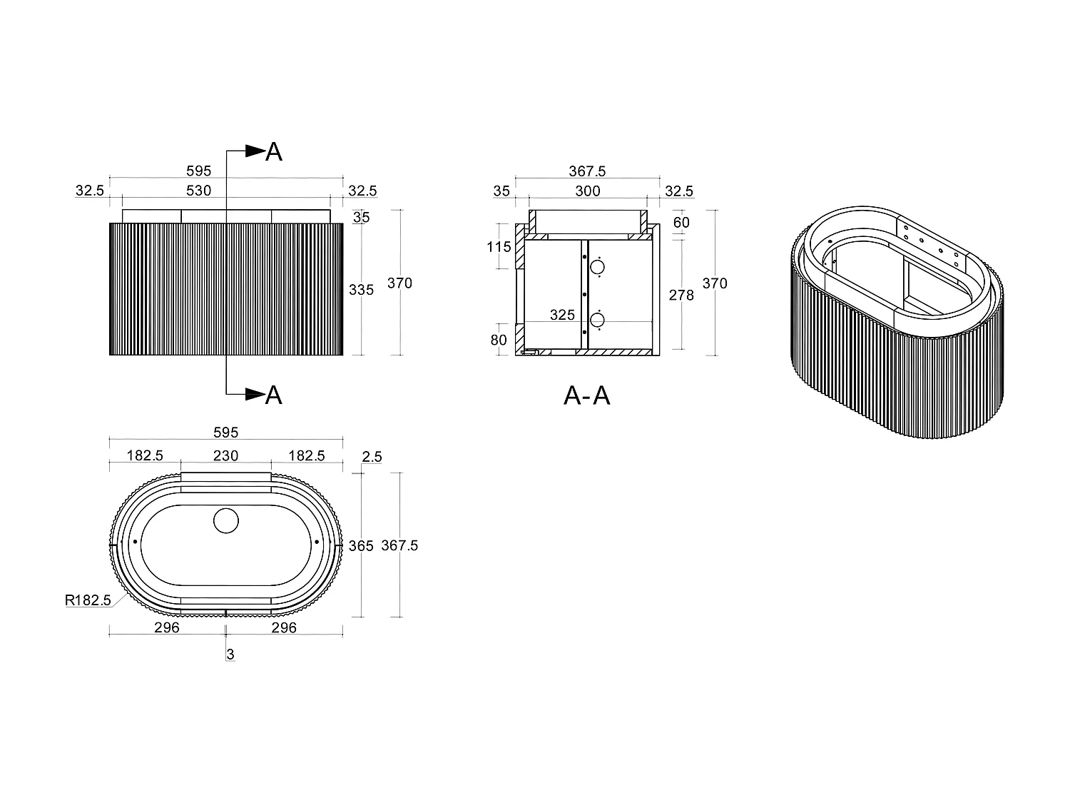 Meuble de salle de bain strié suspendu en bois de frêne avec vasque en résine blanc mat - Naturel clair - 60 x 51 x 37 cm - PROTEA