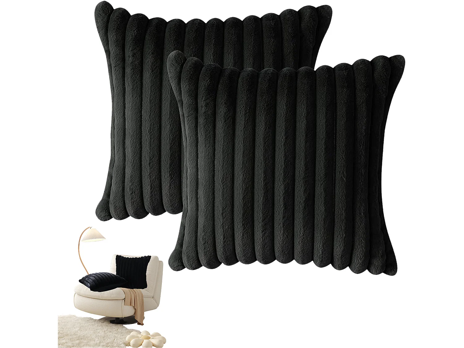 Set van 2 fluwelen kussenslopen 45 x 45 cm - Zwart