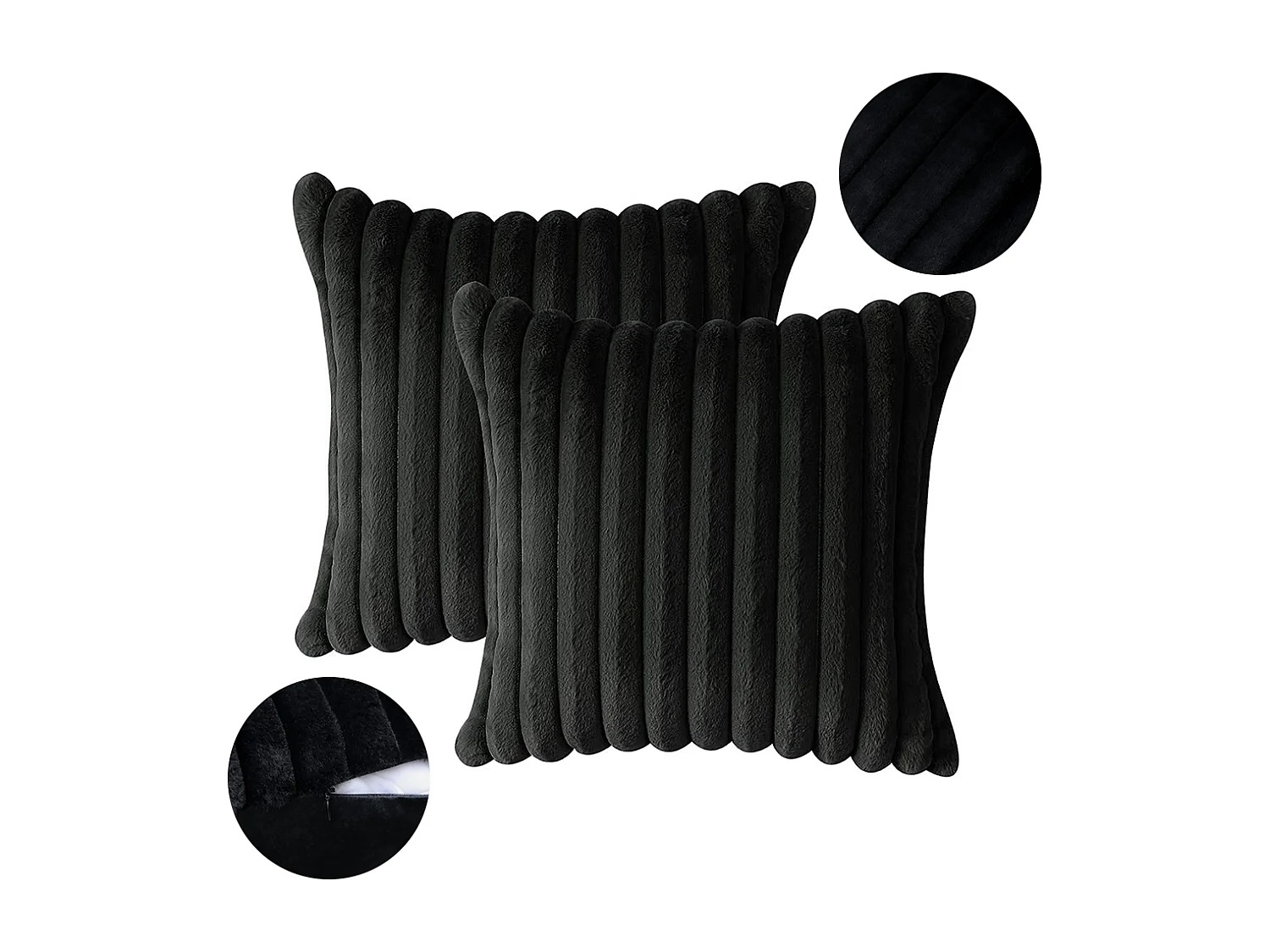 Lot de 2 taie d'oreiller en velours 45 x 45 cm - Noir