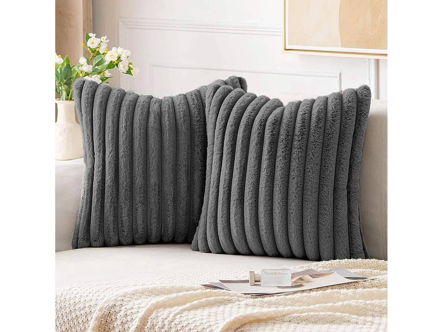 Set van 2 fluwelen kussenslopen 45 x 45 cm - Grijs