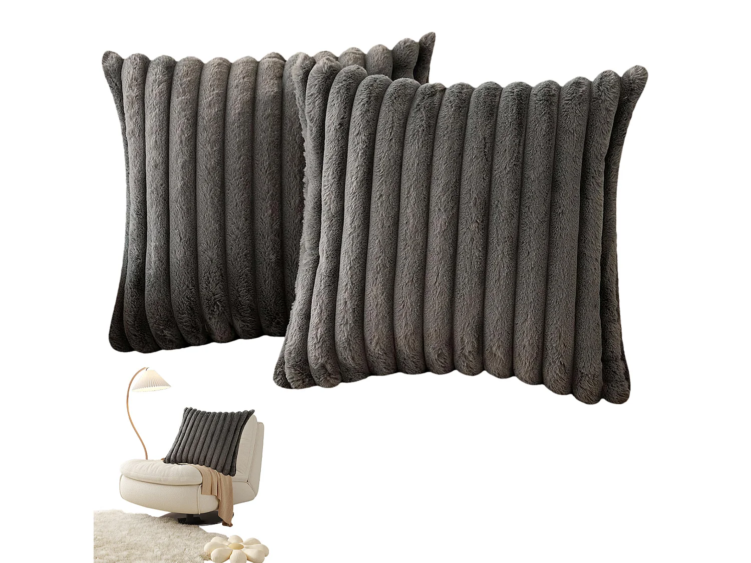 Set van 2 fluwelen kussenslopen 45 x 45 cm - Grijs