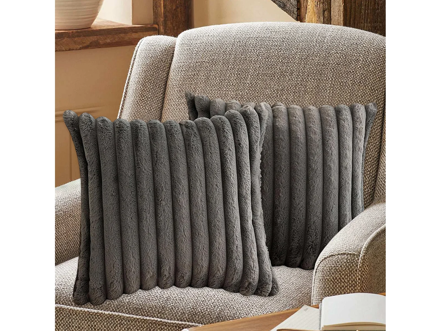 Lot de 2 taie d'oreiller en velours 45 x 45 cm - Gris