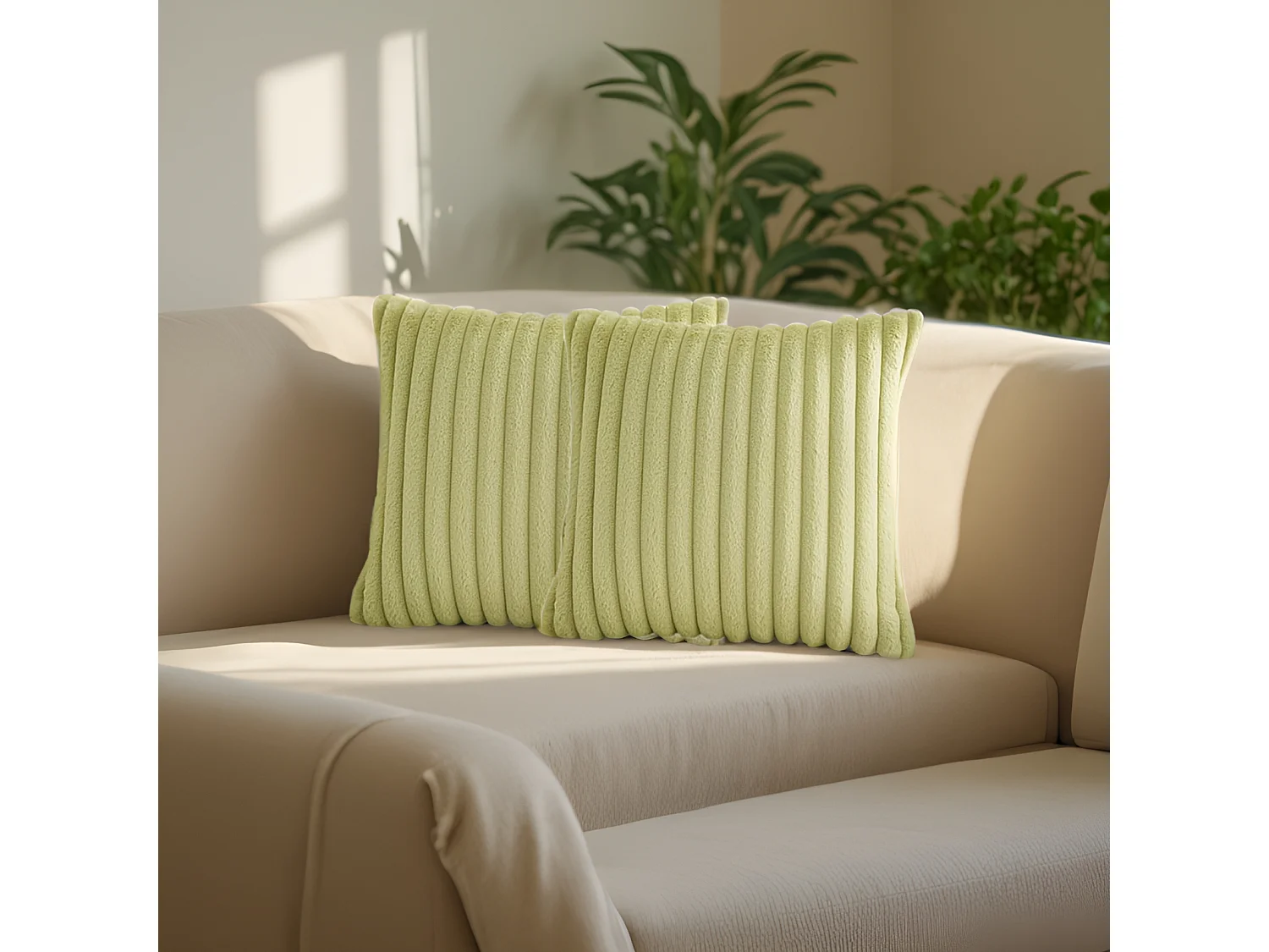 Set van 2 fluwelen kussenslopen 45 x 45 cm - Matcha groen