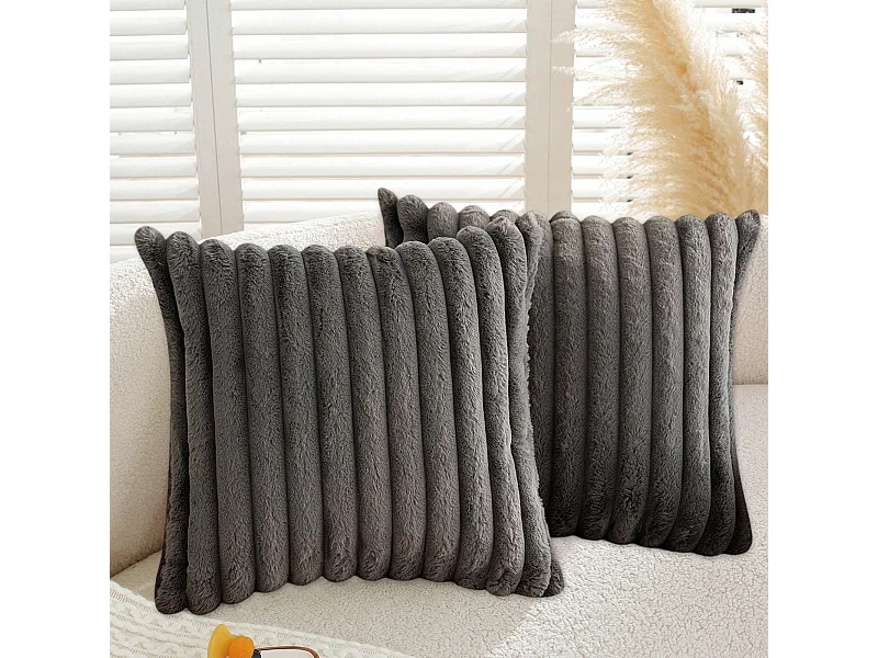 Lot de 2 taie d'oreiller en velours 50 x 50 cm - Gris