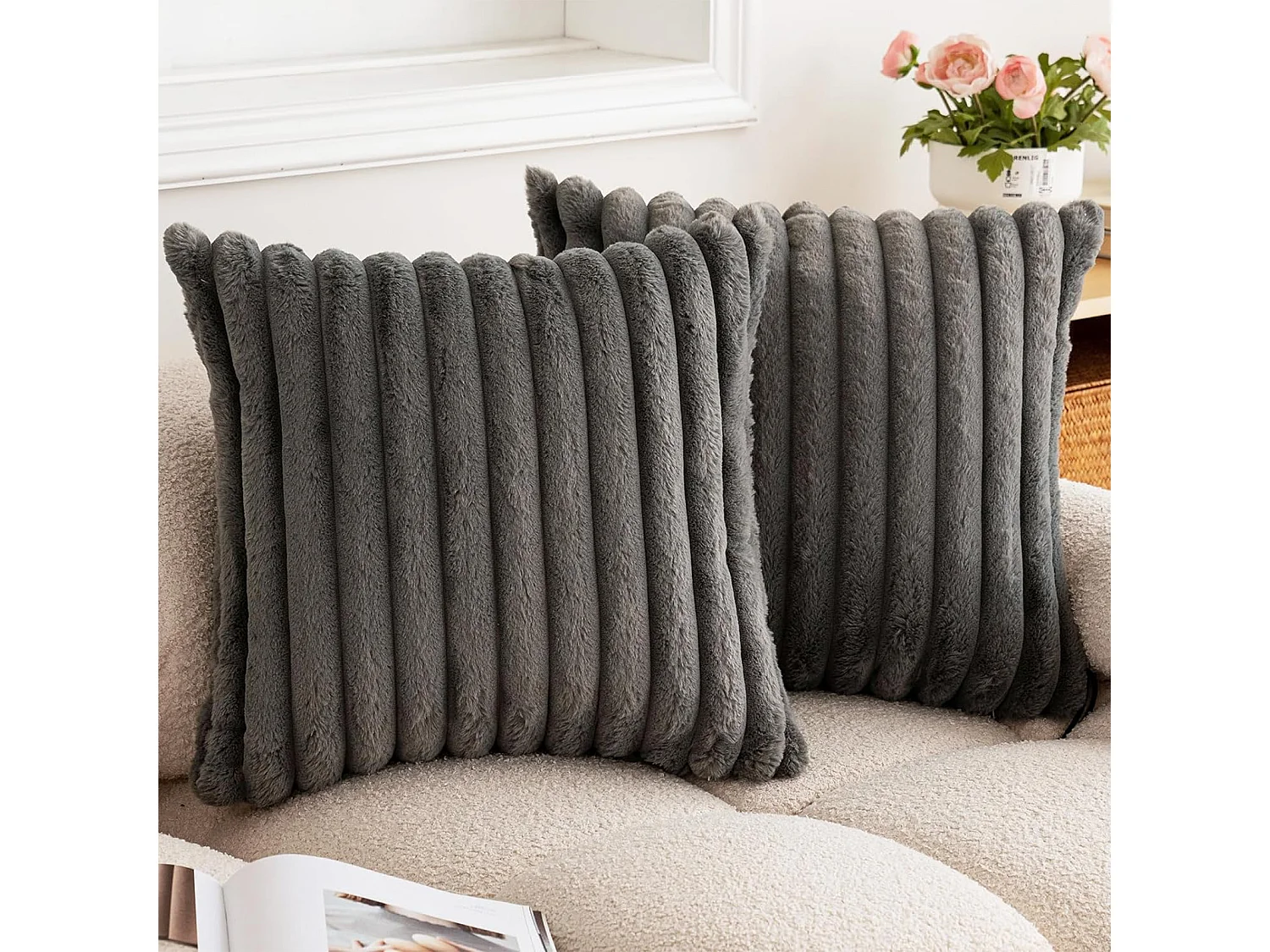 Lot de 2 taie d'oreiller en velours 50 x 50 cm - Gris