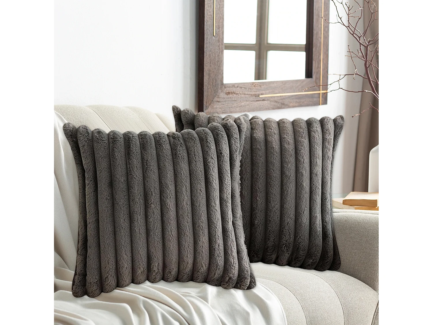 Lot de 2 taie d'oreiller en velours 50 x 50 cm - Gris