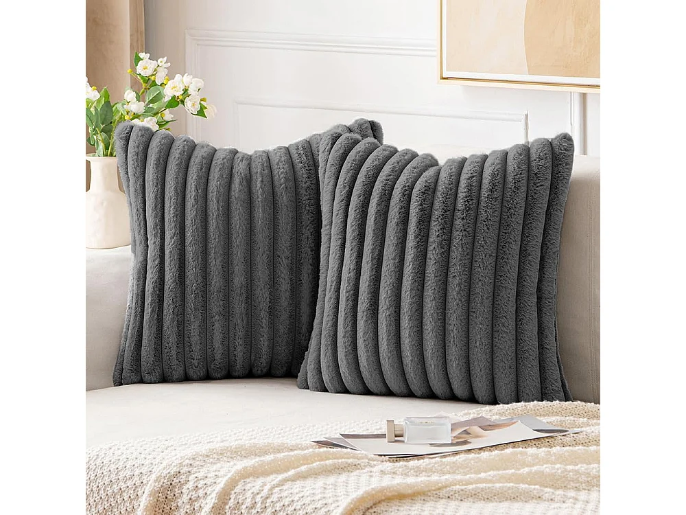 Lot de 2 taie d'oreiller en velours 50 x 50 cm - Gris