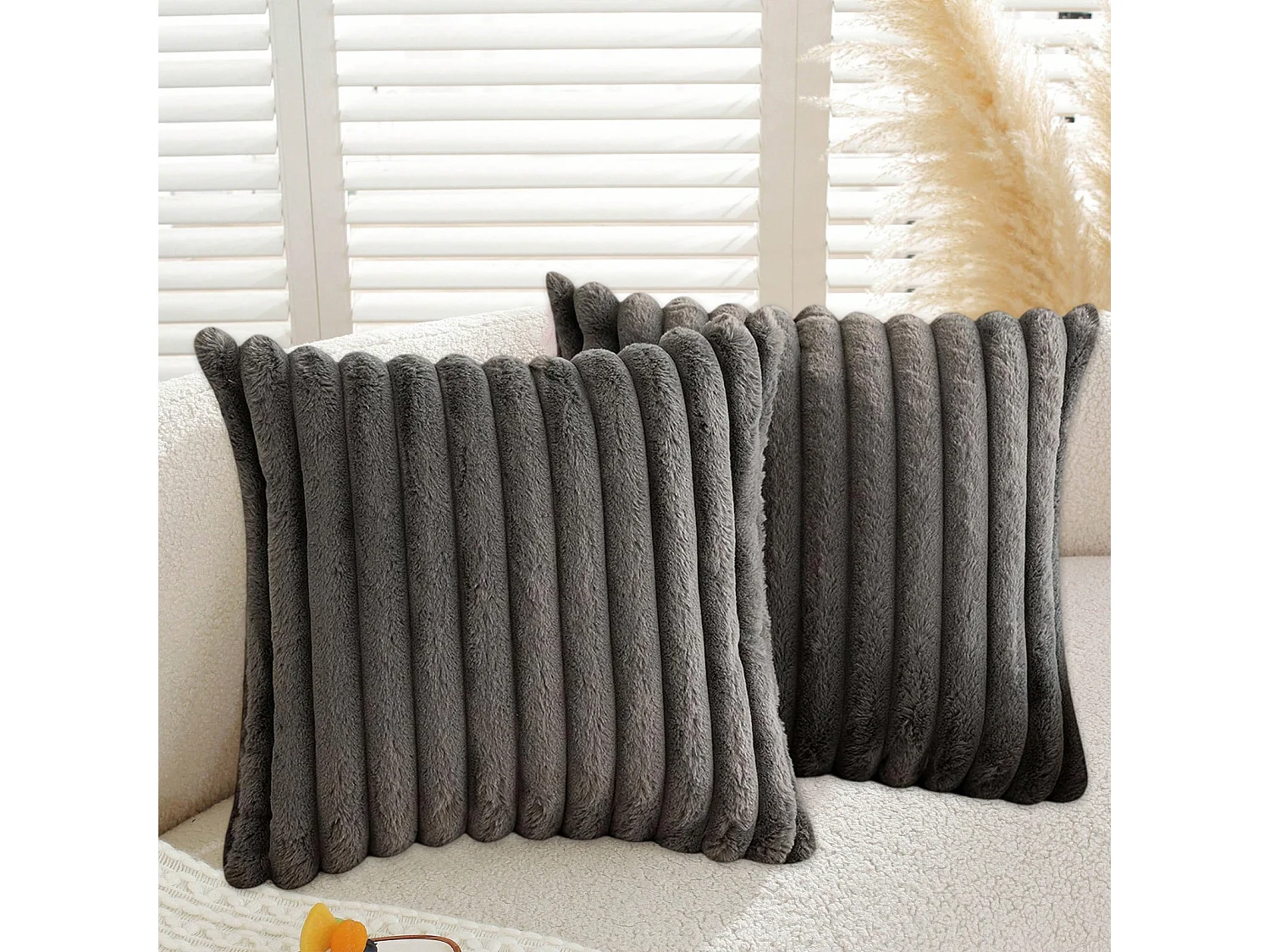 Lot de 2 taie d'oreiller en velours 50 x 50 cm - Gris