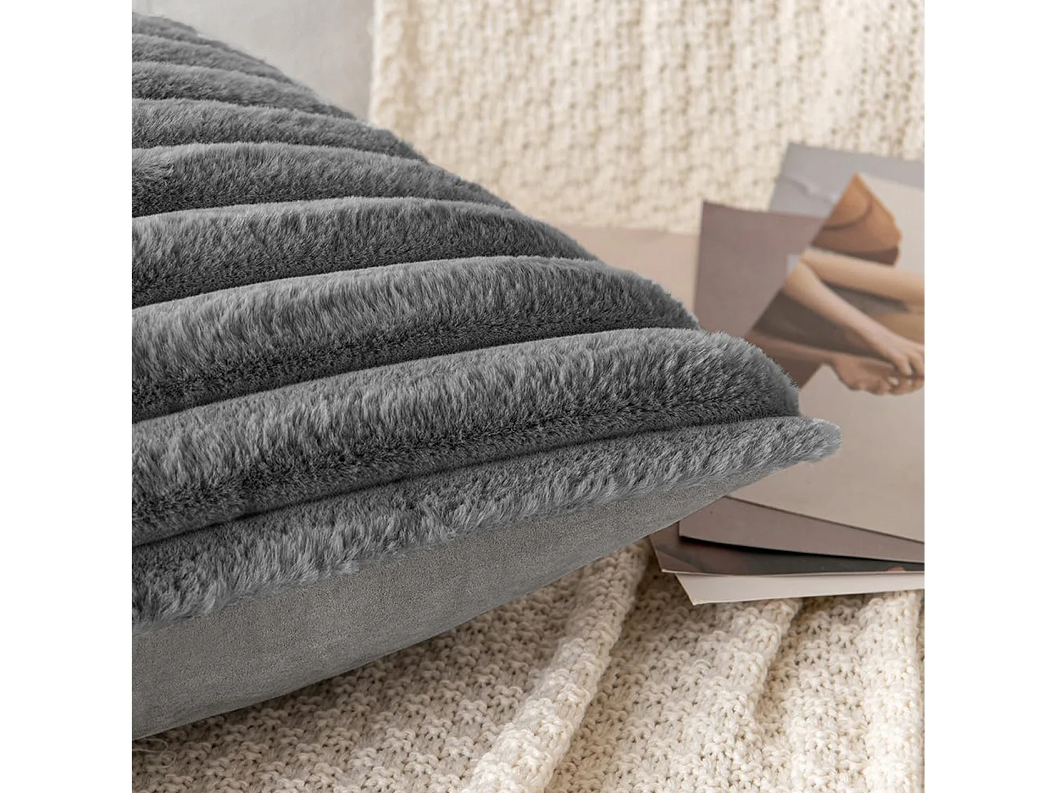 Lot de 2 taie d'oreiller en velours 50 x 50 cm - Gris