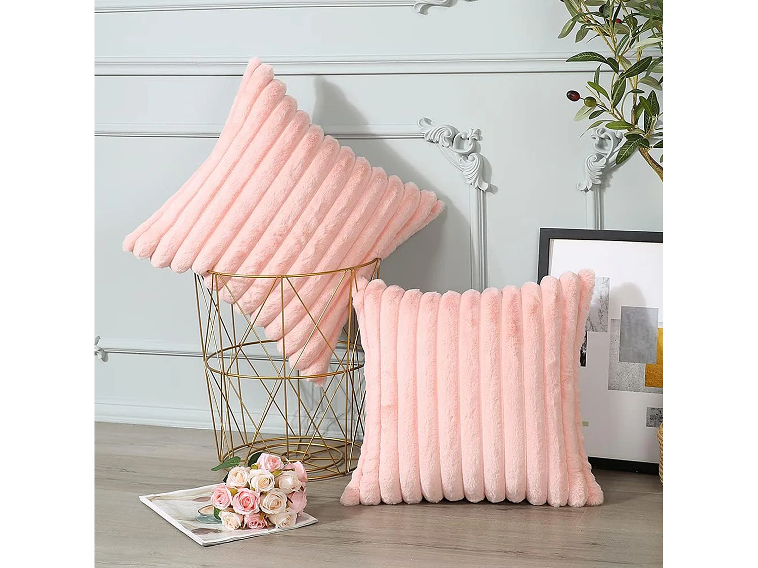Set van 2 fluwelen kussenslopen 45 x 45 cm - Roze