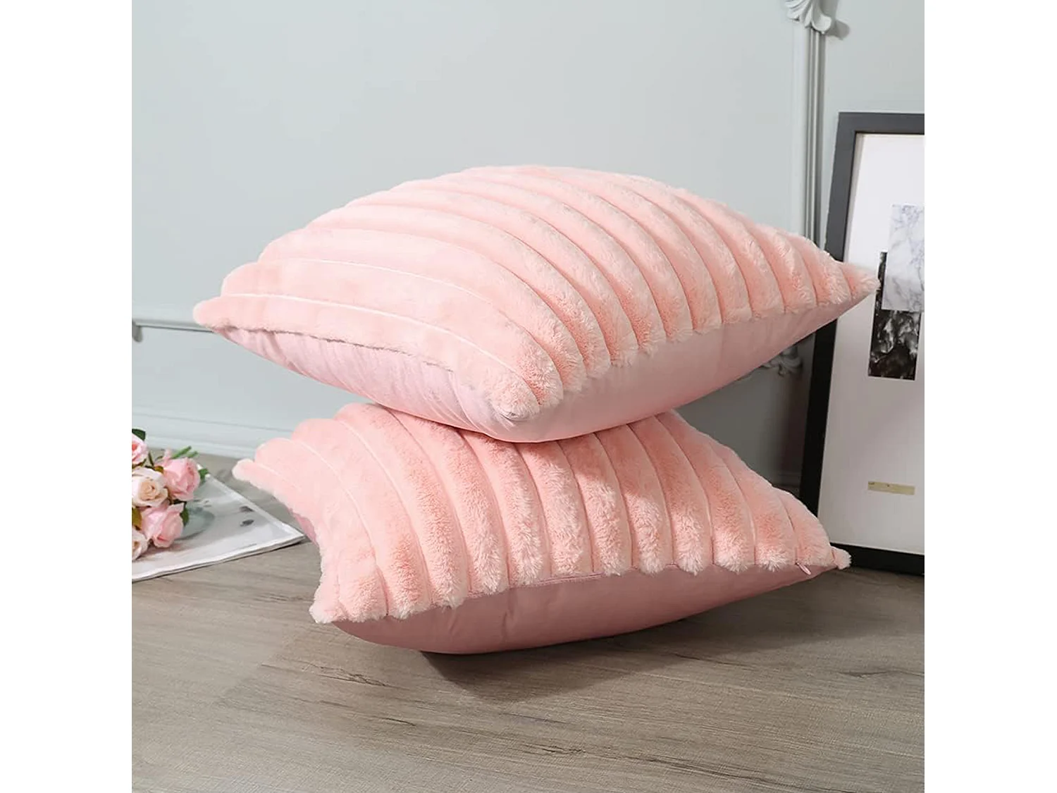 Lot de 2 taie d'oreiller en velours 45 x 45 cm - Rose