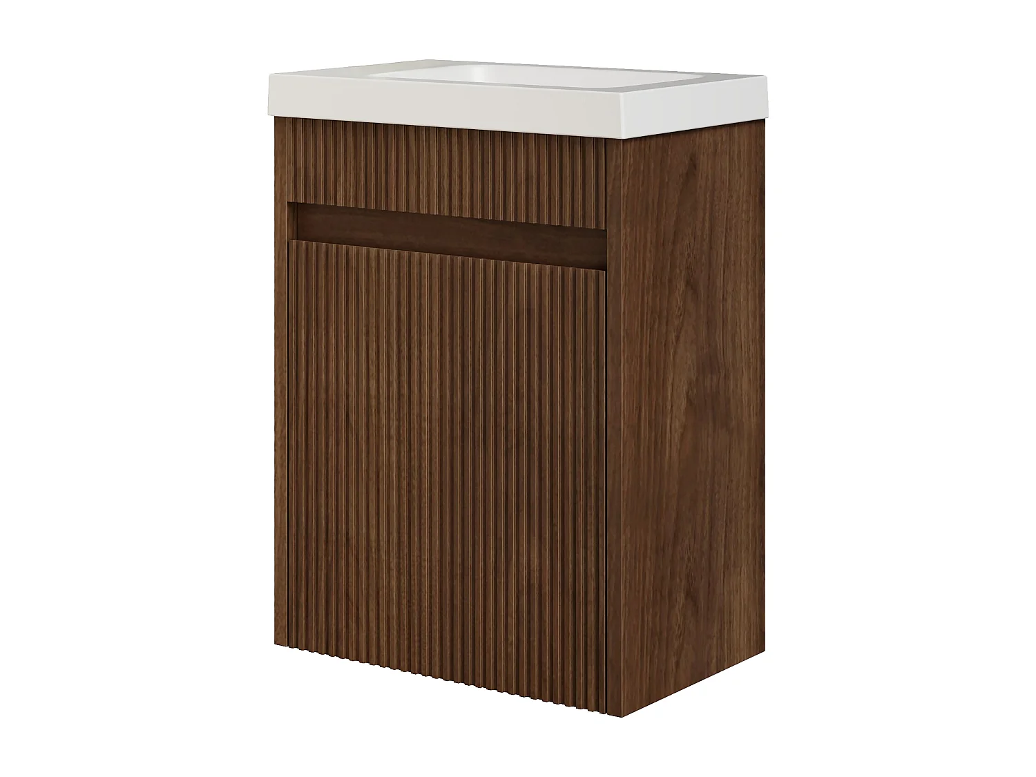 Mobile lavabo sospeso scanalato in legno di frassino con lavabo in resina bianco opaco Naturale scuro 40 x 25,5 x 54 cm - DROVI