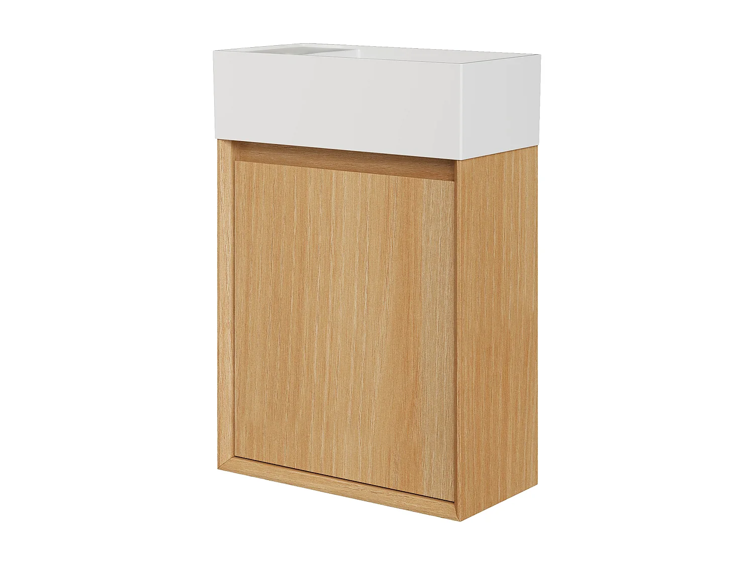 Meuble lave main suspendu avec vasque en résine blanc mat - Naturel clair - 40 x 25.5 x 57 cm - SOREL