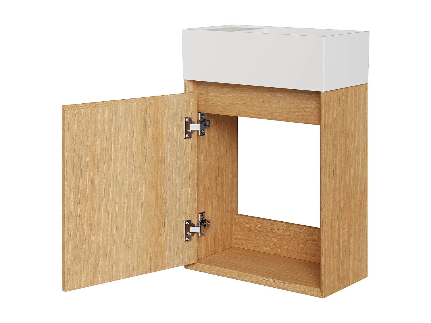 Meuble lave main suspendu avec vasque en résine blanc mat - Naturel clair - 40 x 25.5 x 57 cm - SOREL