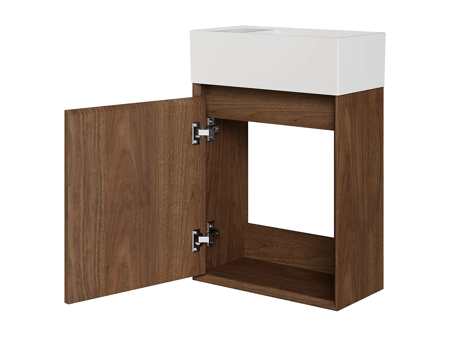 Meuble lave main suspendu avec vasque en résine blanc mat - Naturel foncé - 40 x 25.5 x 57 cm - SOREL