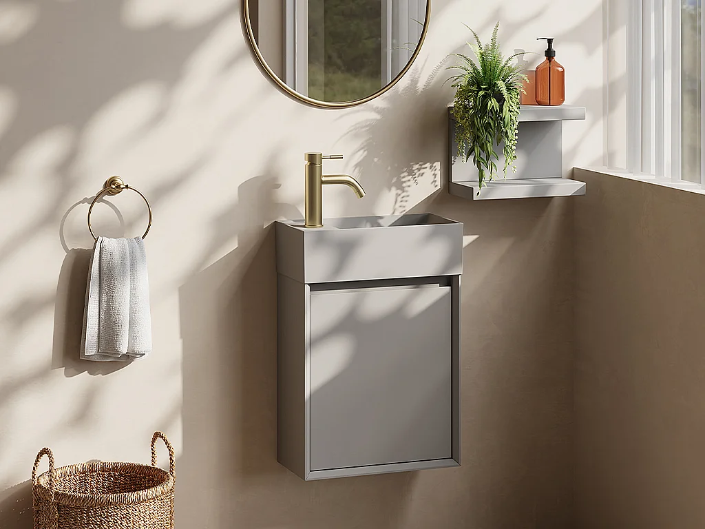 Meuble lave main suspendu avec vasque en résine beige mat - Beige mat - 40 x 25.5 x 57 cm - SOREL