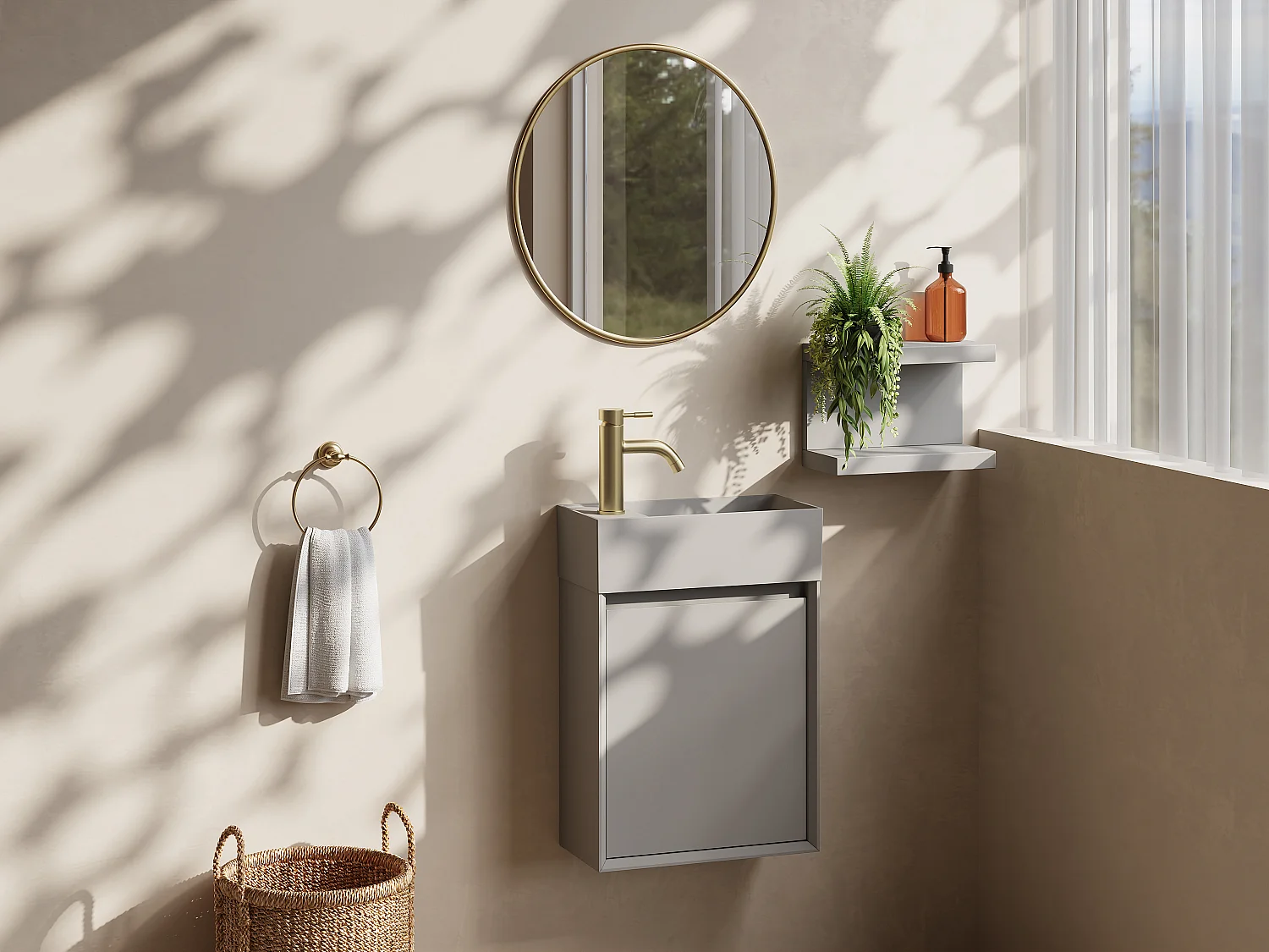 Meuble lave main suspendu avec vasque en résine beige mat - Beige mat - 40 x 25.5 x 57 cm - SOREL